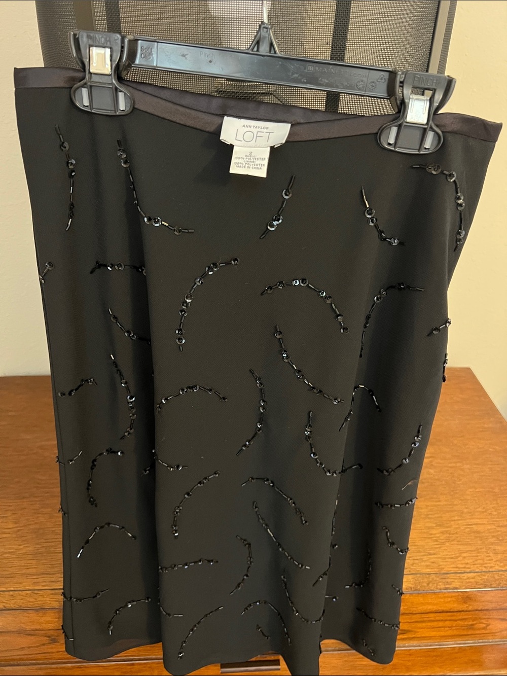 Like New. LOFT Black Beaded A-Line Skirt with Subtle Swirl Beading